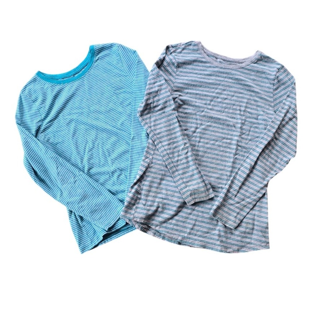 Hanes Striped Long Sleeve T-Shirt Womens Small‎ Teal Grey Bundle Casual Basics